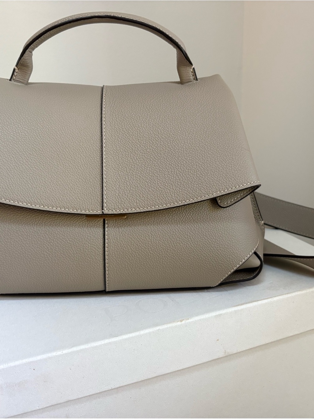Polene Mokki Taupe Leather Top-Handle Satchel